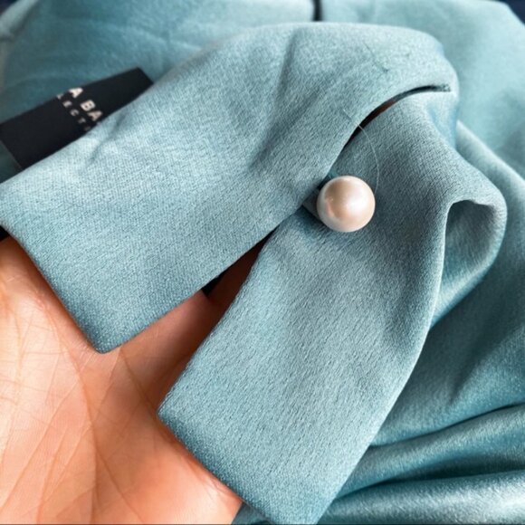 🎄 ZARA SAGE PADDED SHOULDER PEARL RUFFLE DETAIL LOOSE MINI DRESS! - Picture 9 of 16